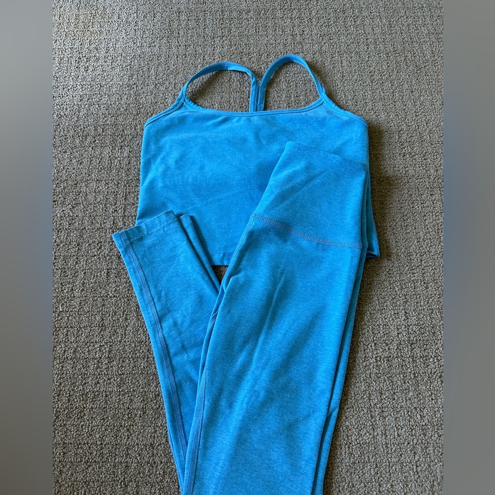 Beyond Yoga Blue Leggings & Strappy Tank Top M/S 2-Piece Outfit Athleisure